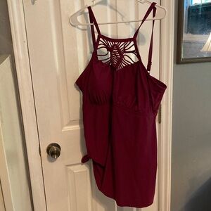 Firpearl Burgundy Strappy One Piece Swimsuit with Back Cutout Size 20